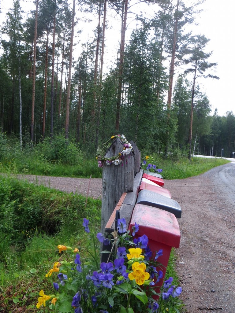 Naapureiden yhteispelistä kertovat kukat postilaatikoilla ja tällä kertaa yllätyksenä kukkaseppele. 