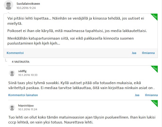 Internetin keskustelupalstat pursuavat vihapuhetta. Tämä Suomi24:n esimerkki on vielä kilteimmästä päästä.